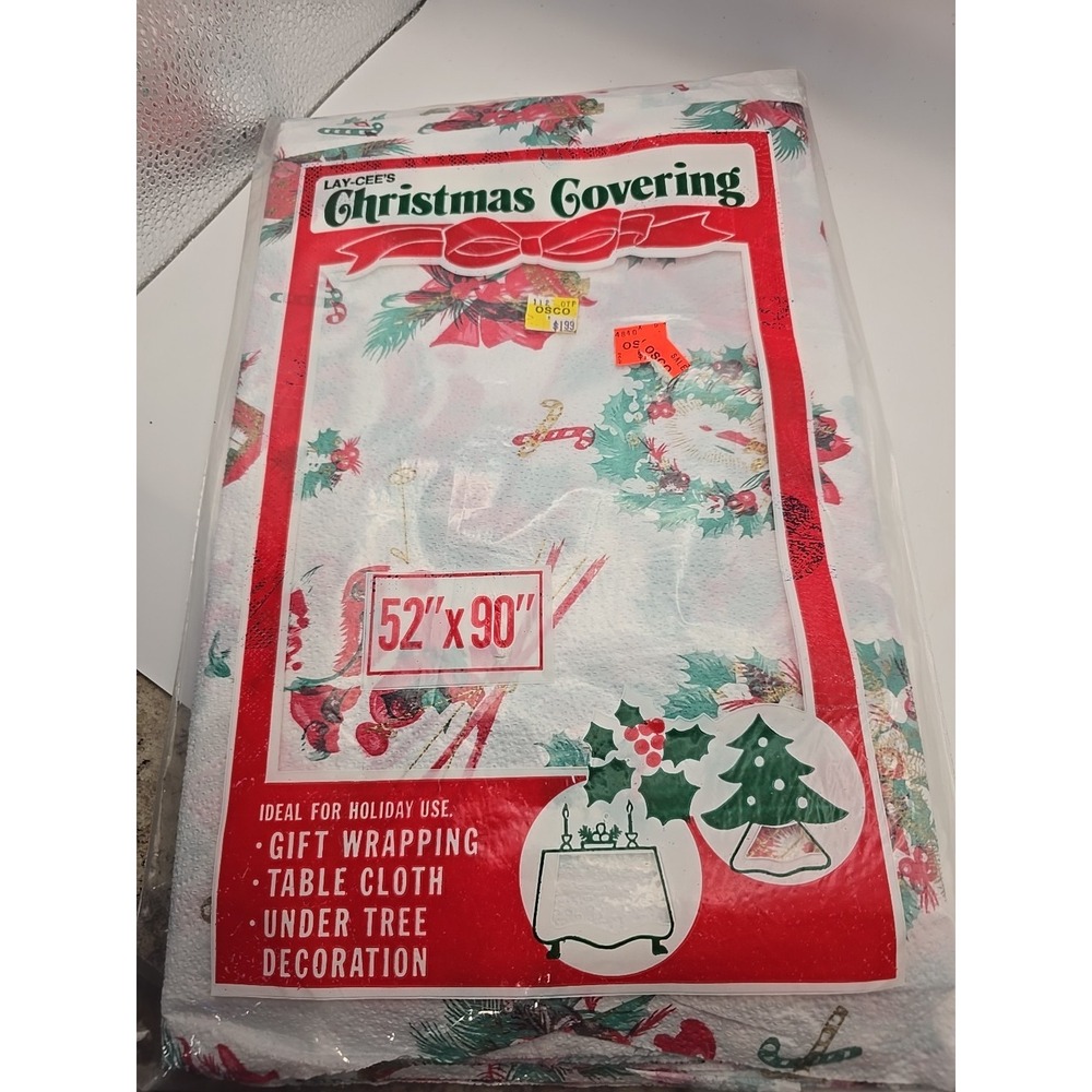 Vintage Lay-Cee's Christmas Covering ,‎ 52 "x 90", Bells Poinsettias Tablecloth